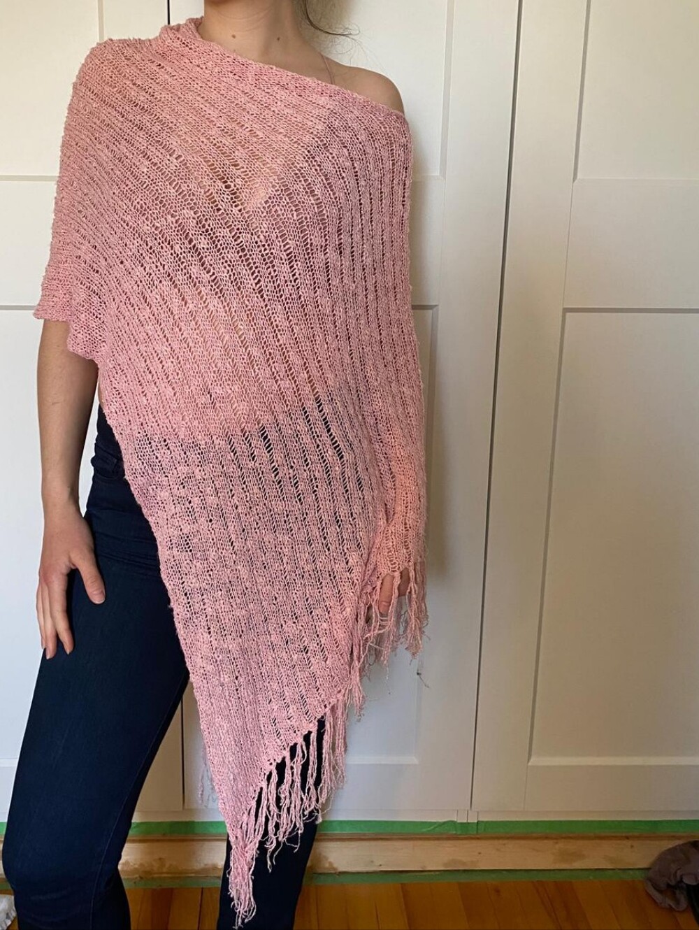 Vintage Y2K Pink Fringe Crochet Beach Cover Shawl